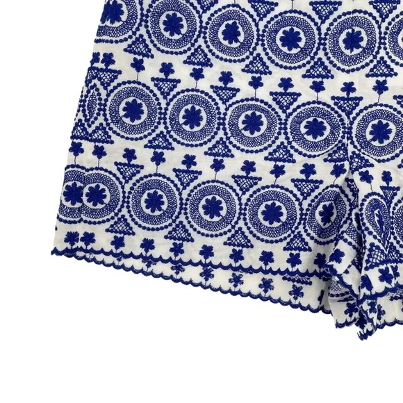Zara White Blue Embroidered High Rise Scallop Hem Shorts Womens Size XL - Picture 3 of 5